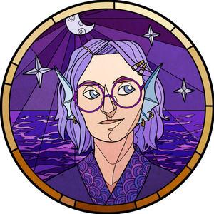 aza's user icon, made with alohasushicore's picrew: a young woman with blue hair, sparkly eyes, glasses, and a halo.